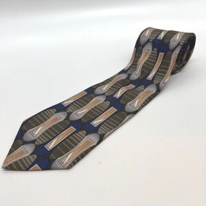 Conte di Milano Silk Necktie Mens OS Green Blue Geometric Abstract Classic Tie